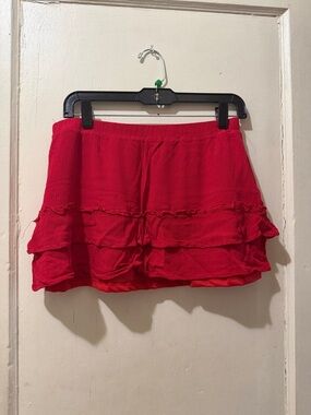 Urban Heritage Red Tiered Ruffle Mini Skirt